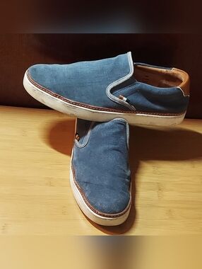 ALLEN EDMONDS ALPHA MEN'S BLUE SUEDE & TAN LEATHER SLIP-ON LOAFERS SIZE 10.5 D